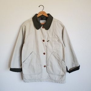 VTG LL Bean Plaid Lined Corduroy Collar Barn Coat